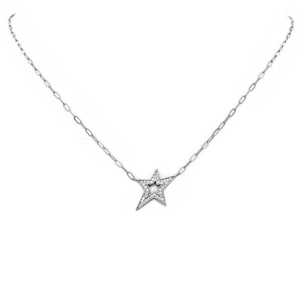 Sterling Silver CZ Star Pendant Necklace