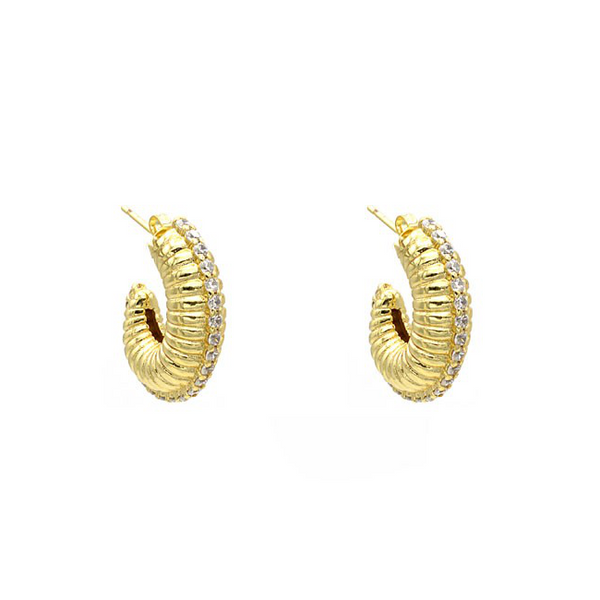 Gold Filled CZ Half Moon Hoop Earring