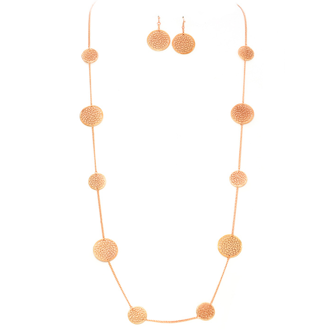 Rose Gold Necklace Set Adorned with Round Filigree Stations