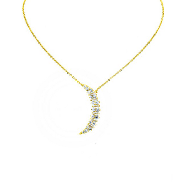 Sterling Silver Gold Plated CZ Moon Pendant Necklace
