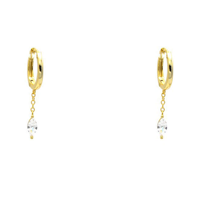 Sterling Silver Gold Plated CZ Teardrop Dangle Earrings