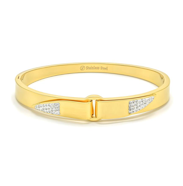 Gold Stainless Steel Cubic Zirconia Bangle Bracelet