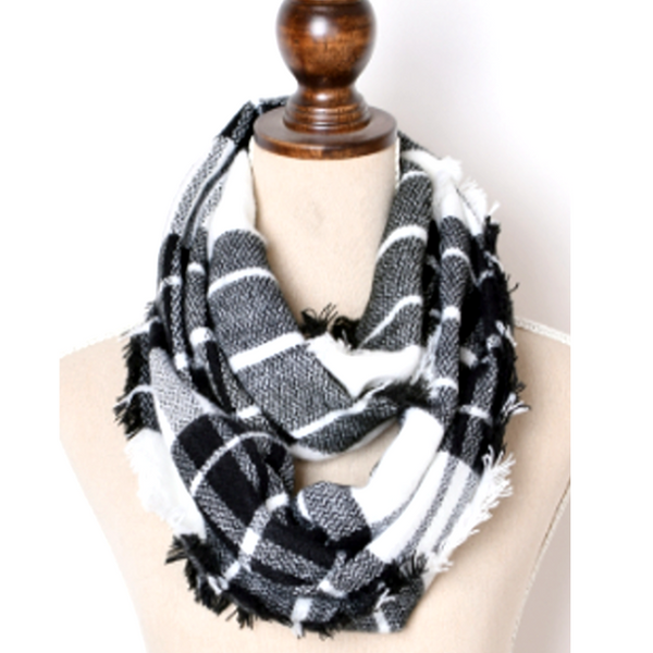 Black and white discount plaid infinity scarf
