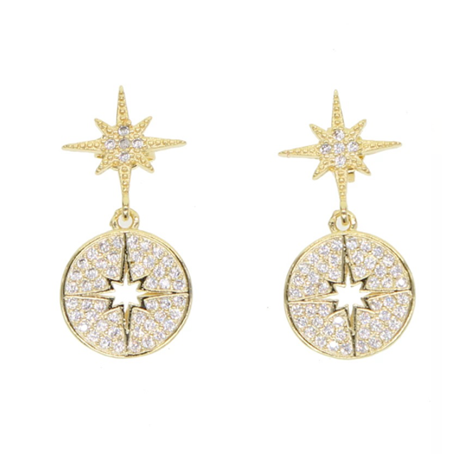 gold cz starburst dangle earring
