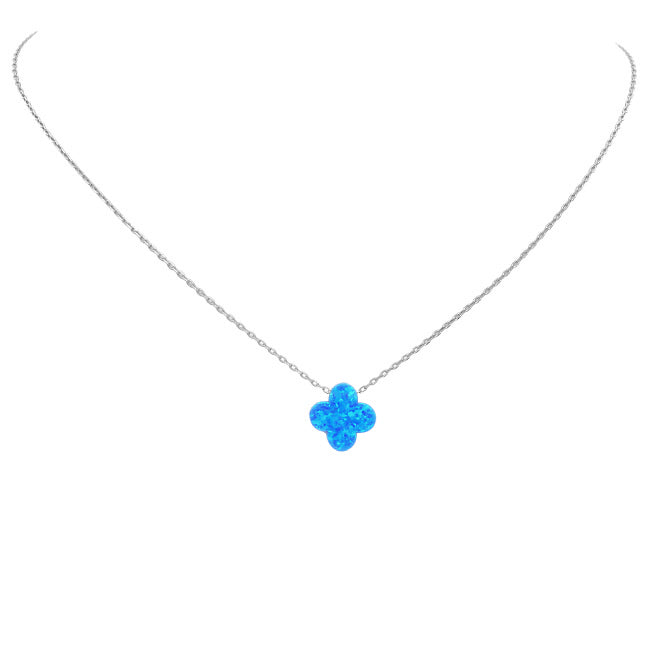 Sterling Silver Opal Clover Pendant Necklace