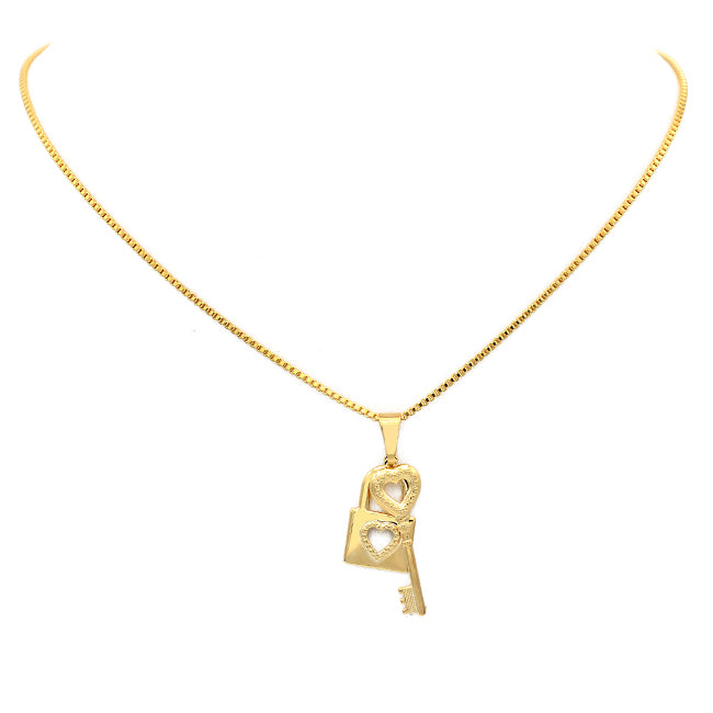 gold filled lock key necklace