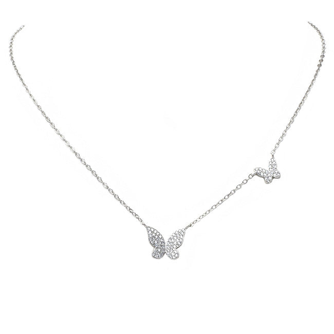 Silver Cubic Zirconia Butterfly Necklace