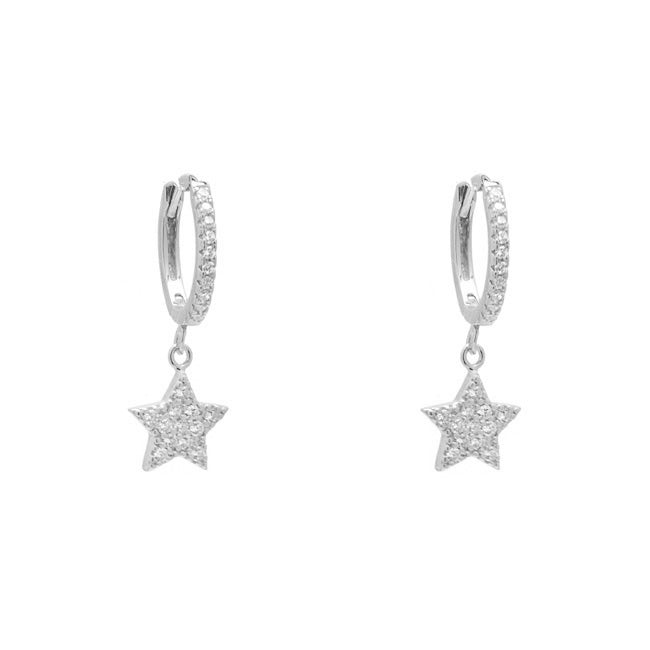 Sterling Silver Cubic Zirconia Pave Star Dangle Earring