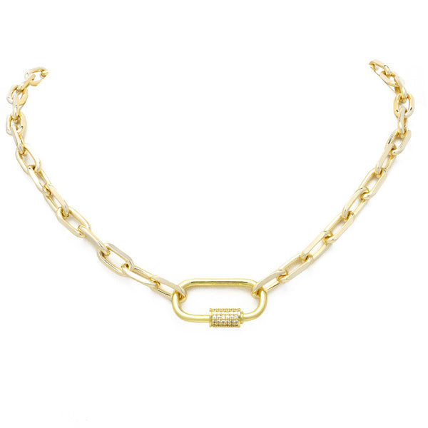 Gold Linked Chain Necklace with Gold CZ Station