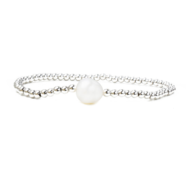 silver beaded pearl bracelet 