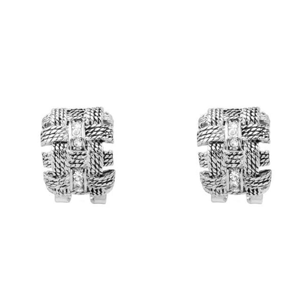 Silver Cubic Zirconia Rope Design Post Earrings