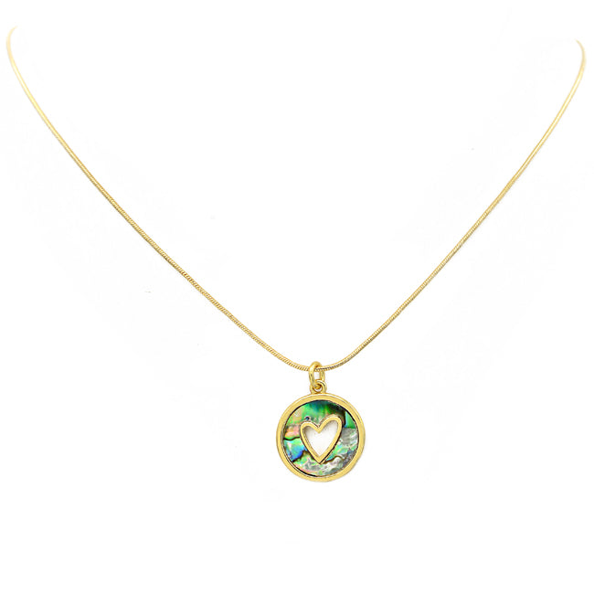 Gold Filled Abalone Open Heart Pendant Necklace