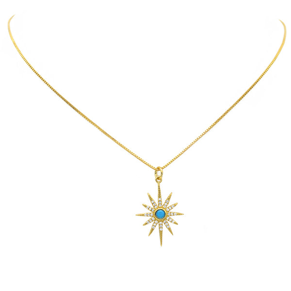 Gold Filled Cubic Zirconia Starburst Pendant Necklace