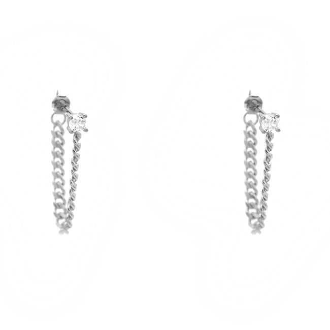 Silver Cubic Zirconia Chain Dangle Earring