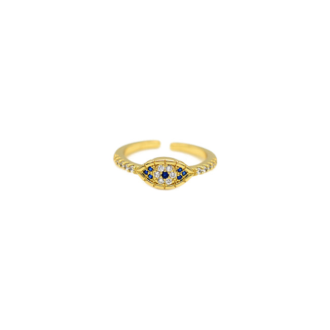 Gold Cubic Zirconia Evil Eye Adjustable Ring