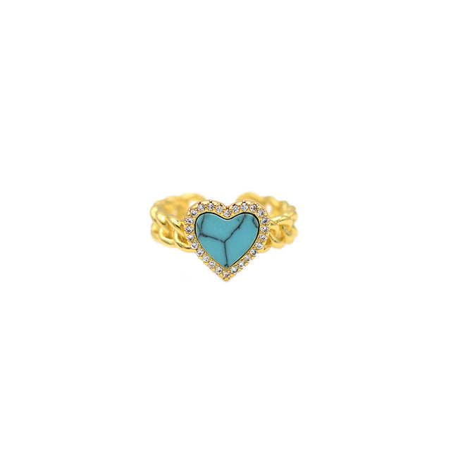 Gold Cubic Zirconia Adjustable Heart Ring