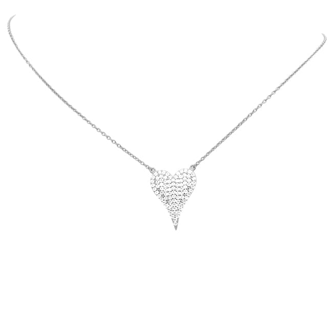 Sterling Silver CZ Heart Pendant Necklace