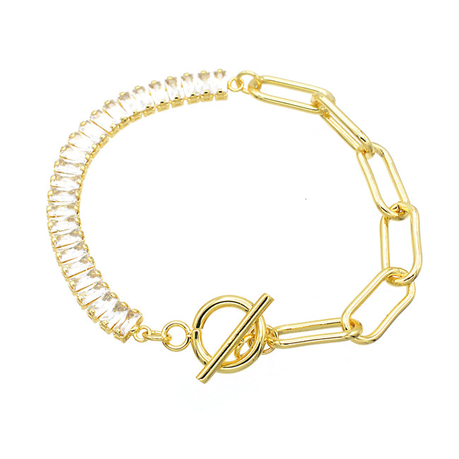 Gold Cubic Zirconia Baguettes Linked Chain Bracelet