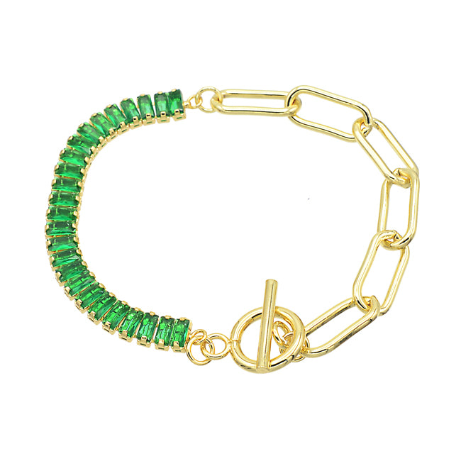 Gold Cubic Zirconia Baguettes Linked Chain Bracelet