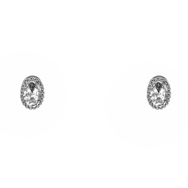 Silver Oval CZ Stud Earring