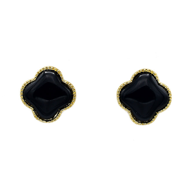 Gold & Black Clover Stud Earring