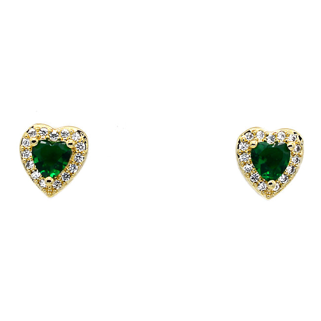Gold & Green CZ Heart Stud Earring