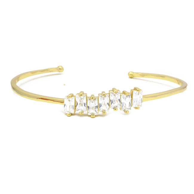 Gold Cubic Zirconia Baguettes Open Cuff Bracelet
