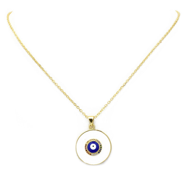 Gold CZ Evil Eye Pendant Necklace