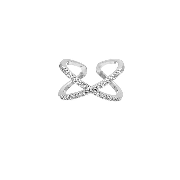 Silver Cubic Zirconia X Adjustable Ring