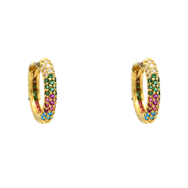 Gold Multi Color Huggie Hoop Earrings