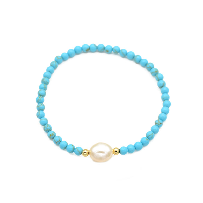 Turquoise Beaded Stretch Bracelet with Pearl Station