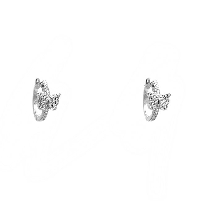Silver Cubic Zirconia Butterfly Hoop Earrings