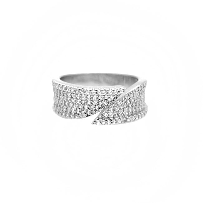 Silver Cubic Zirconia Pave Adjustable Ring