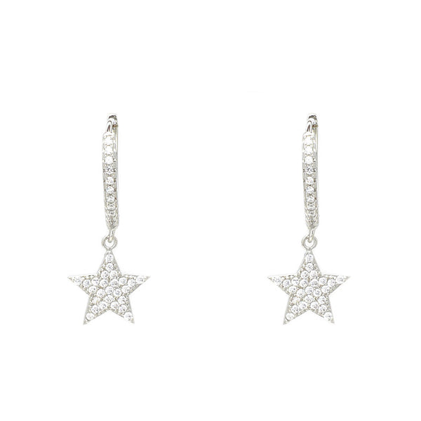 silver cz star dangle earring