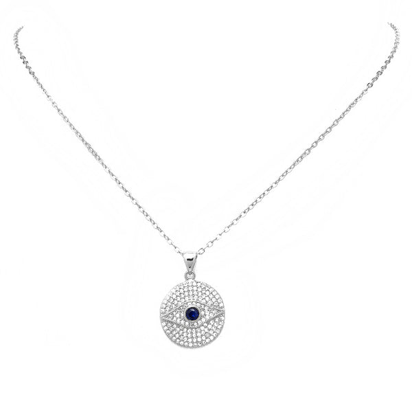 silver cz evil eye necklace