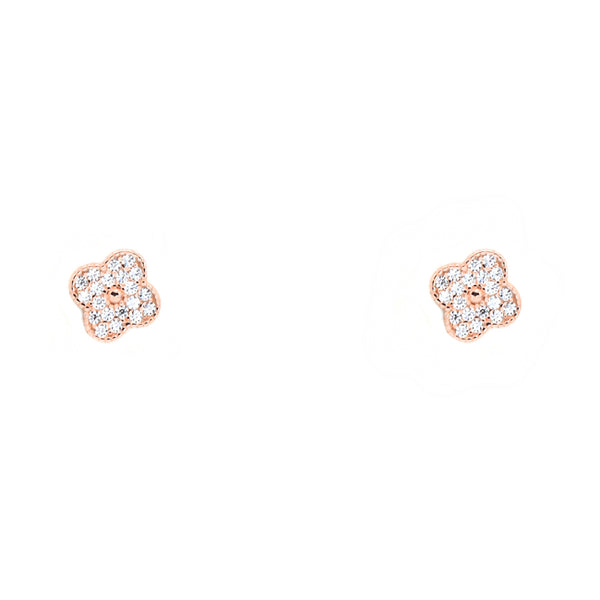 Sterling Silver Rose Gold Plated CZ Clover Studs Earrings