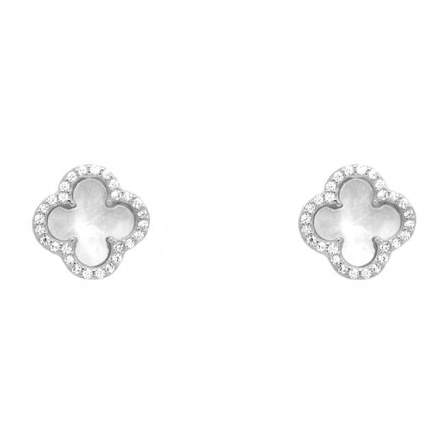 Sterling Silver CZ Clover Studs Earrings