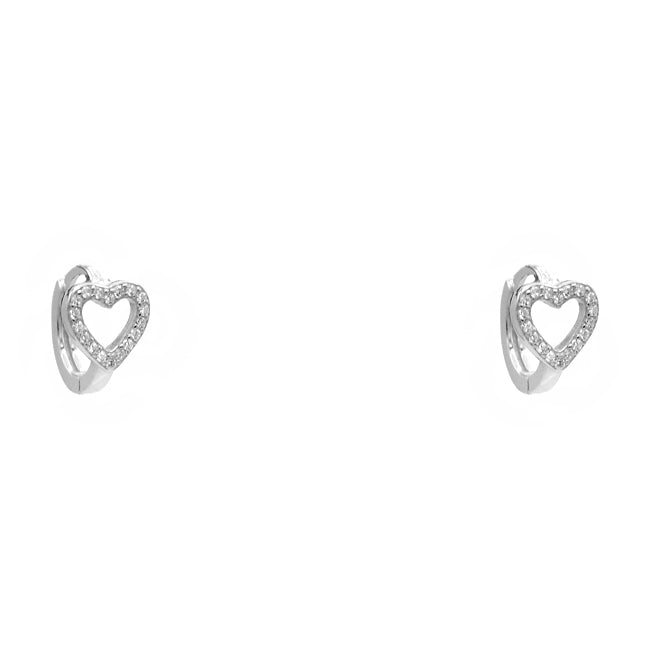 Sterling Silver Cubic Zirconia Heart Huggie Earrings
