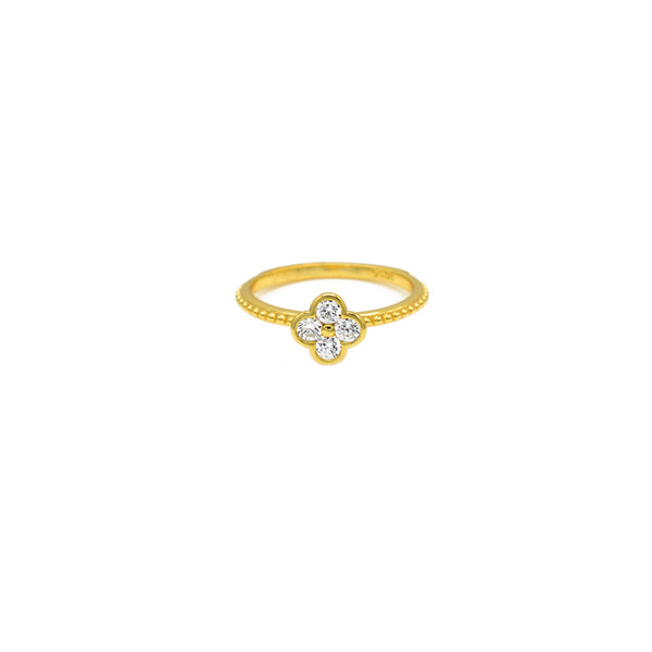 Sterling Silver Gold Plated Cubic Zirconia Clover Ring