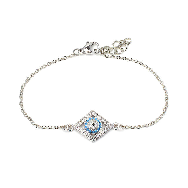 Silver CZ Evil Eye Chain Bracelet 
