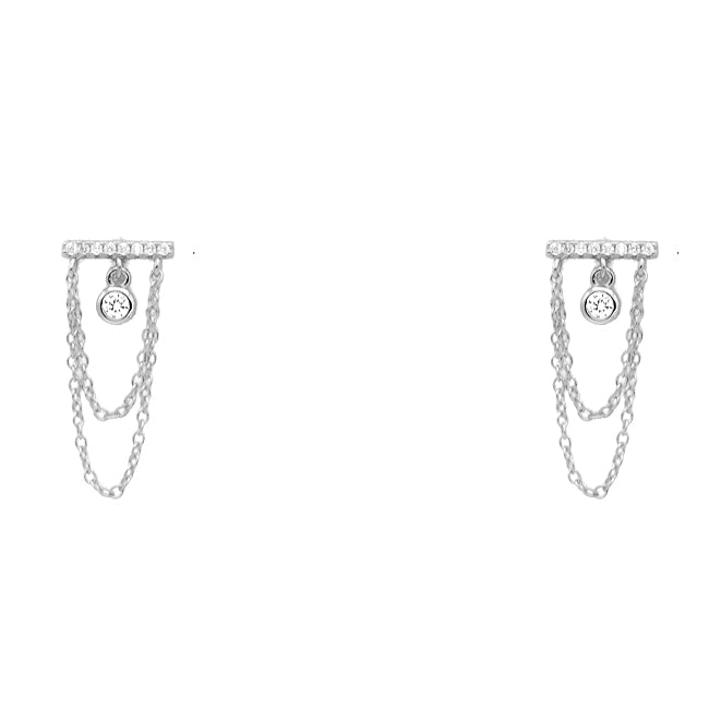 Sterling Silver CZ Chain Dangle Earrings