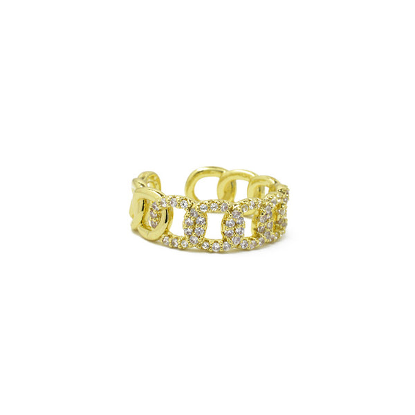 Gold Cz Adjustable Chain Ring