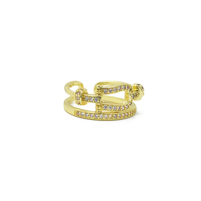 Gold Cz Adjustable Band Ring  