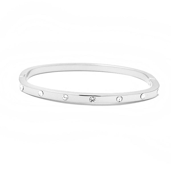 Silver Stainless Steel Cubic Zirconia Bangle Bracelet