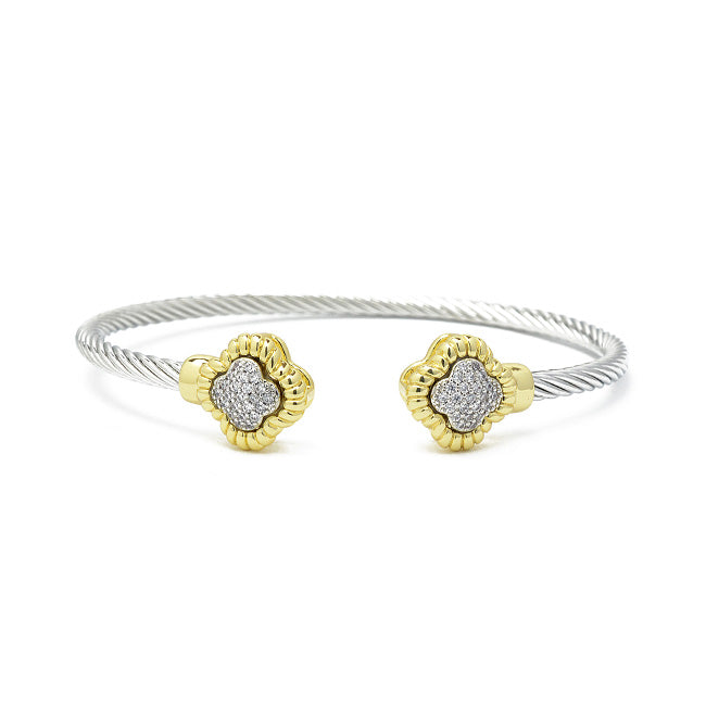 Twisted Cable CZ Clover Cuff Bracelet