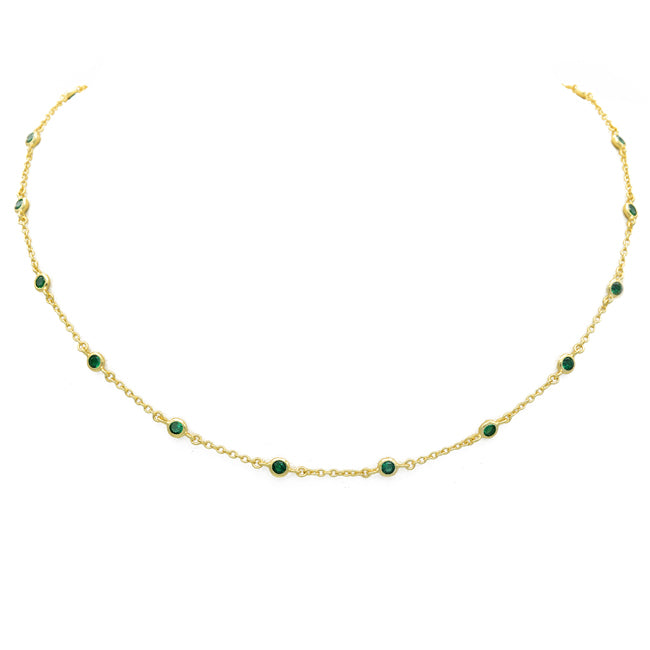 Sterling Silver Gold Plated Emerald CZ Choker Necklace