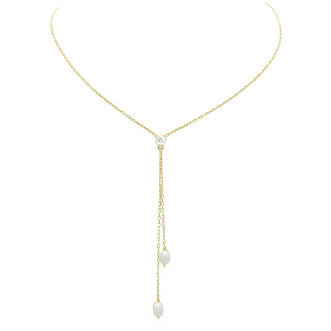 Sterling Silver Gold Plated Pearl Lariat Necklace