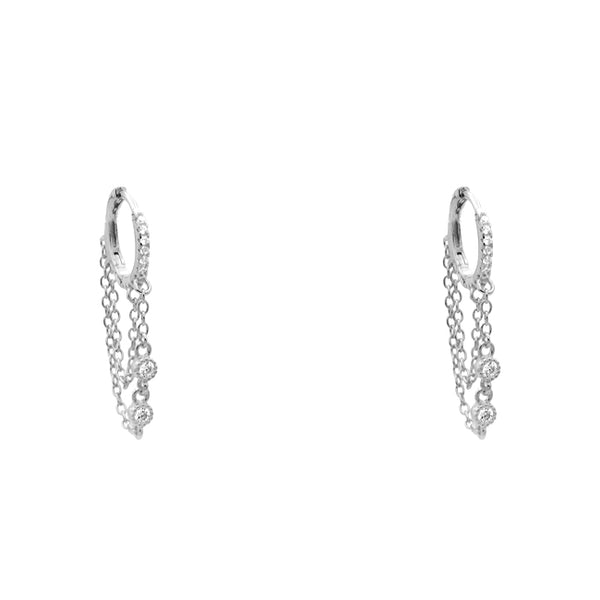Sterling Silver CZ Chain Huggie Earring