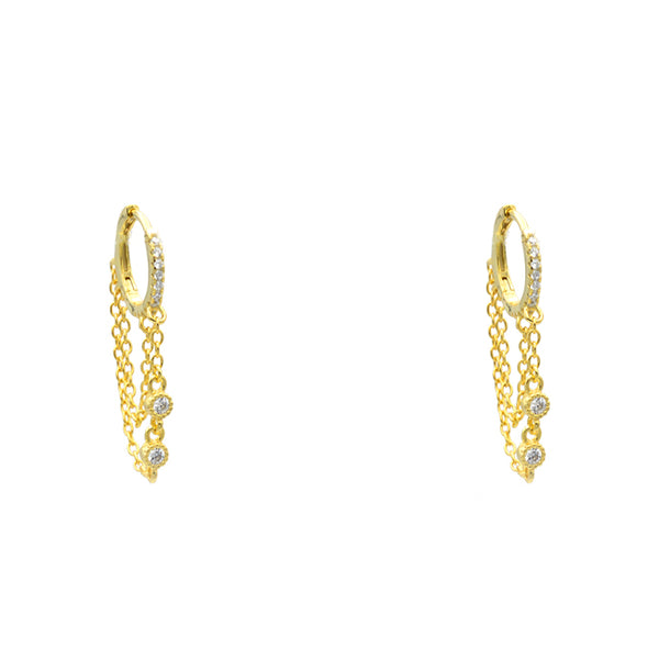 Sterling Silver Gold Plated CZ Chain Huggie Earring