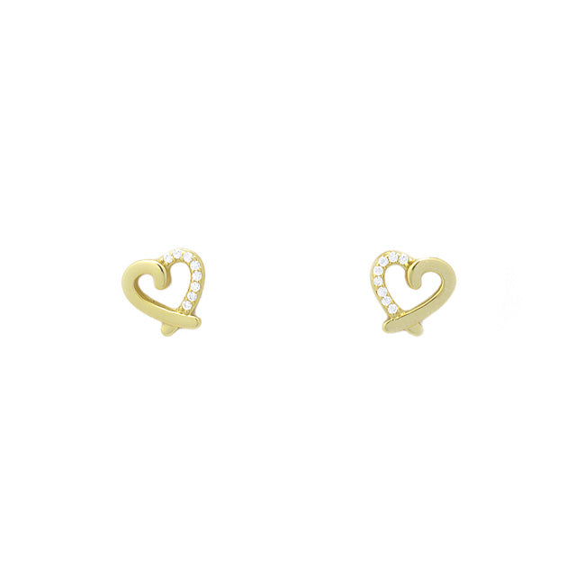 Sterling Silver Gold CZ Heart Studs 